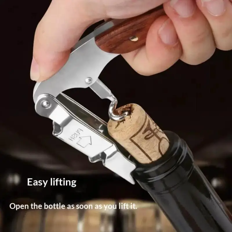 Portable Wooden Stainless Steel Folding Tool Knife Corkscrews Red Wine Opener Multifunctional Outdoor Tool Bar Accessories