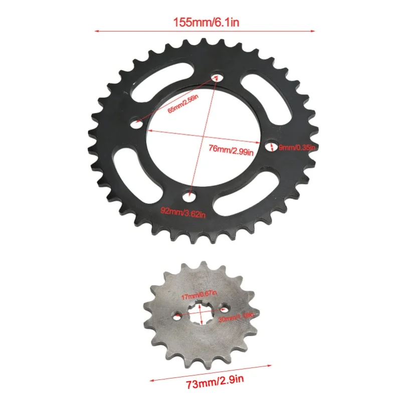 420 Chain 155mm 37T Rear 420 17T Front Sprocket Universal For 50cc To 125cc Dirt Mini Bikes ATV Go Kart