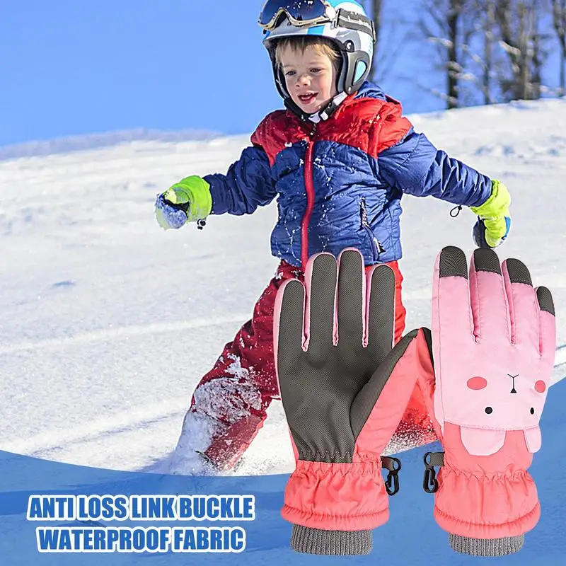 Guantes de nieve para niños, guantes de invierno de lana con oso de dibujos animados, gruesos, aislados, antideslizantes, impermeables, para montar