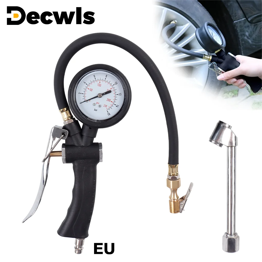 Professional Tire Inflator Pump With 360° Rotating Pressure Gauge, Used For Inflating And Testing Car Tires, With Thickened Hose