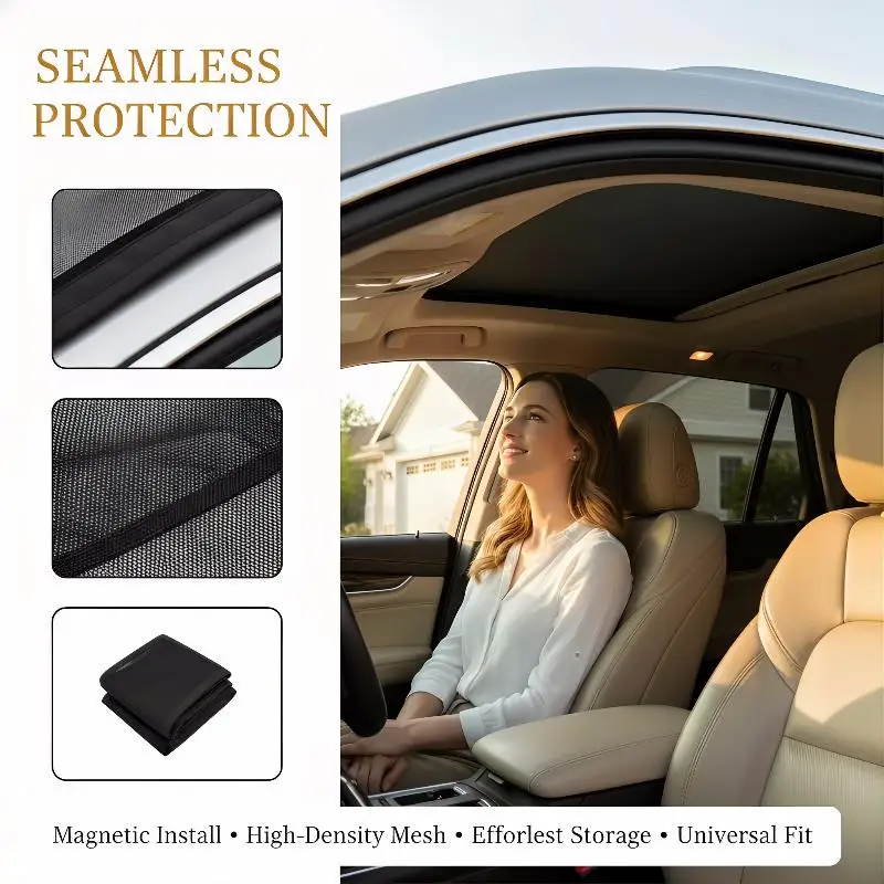 New Magnetic Car Sunroof Mosquito Net Screen Proof Mesh Car Camping Sunroof Cover Utomotive Sunscreen Heat Insulation Sun Shade