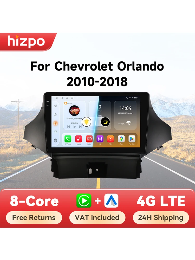 Hizpo Android 14 Stereo Für Chevrolet Orlando 2010-2018 QLED Auto Radio Multimedia Video Player GPS 4G CarPlay 360 Kamera Navi