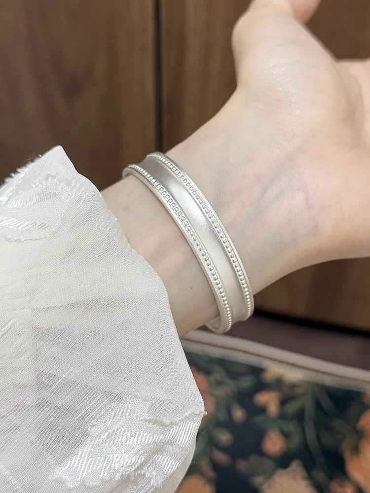 Elegant Ladies 999 Sterling Silver Bracelet Floral Pattern Birthday Gift Women Handmade Vintage Fine Jewelry Adjustable Bracelet