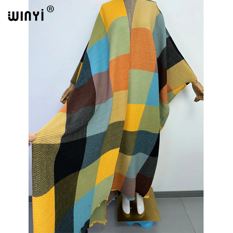 WINYI winter stripe printing cotton Pleated dress Beach Wear elegant Africa women Cardigan Hot Bohemian holiday party Kimono