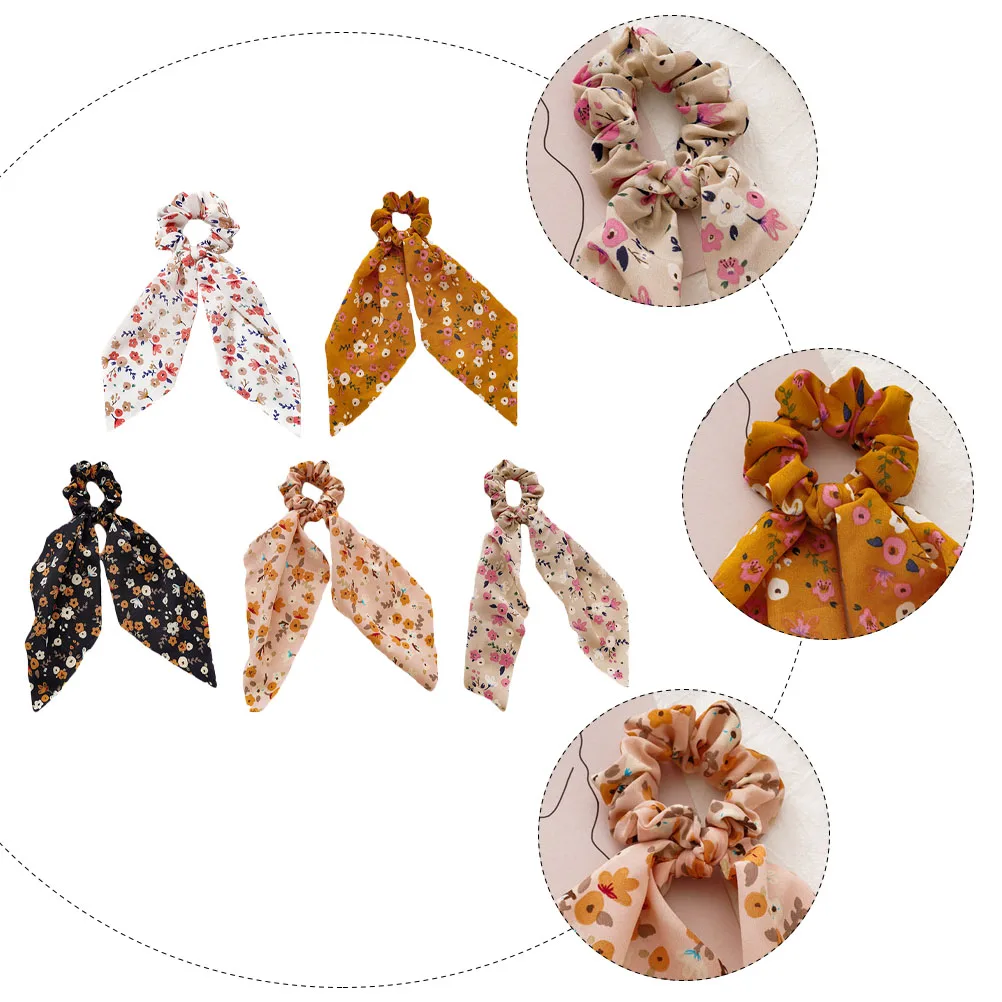 

5Pcs Stylish Floral Printed Hair Scrunchies With Excellent Workmanship For Costume Parties And Stage Performances