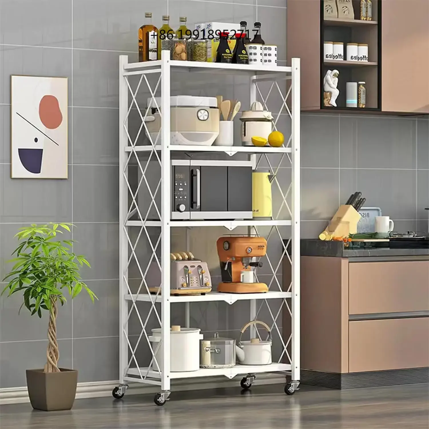 Foldable Storage Shelves with Wheels, Folding Shelving Units Storage, Heavy Duty Metal Collapsible Shelf No Assembly JJ141