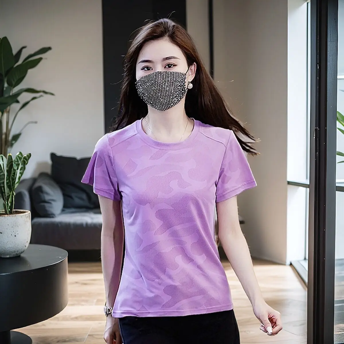 Summer Quick Dry Lightweight Short Sleeve Women's T-Shirt Breathable Elastic Fitness Running Top Ultra Thin Mesh Print Cover up