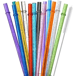 12-Pack Reusable Clear Plastic Glitter Straws, 13 inch Extra Long Tumbler Straws for Stanley Cups,Plus Cleaning Brush
