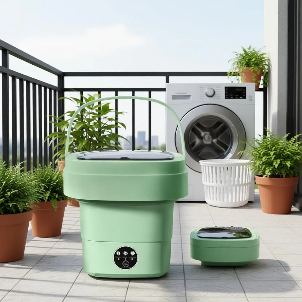 

Портативная стиральная машина со встроенной сливной трубой и отжимной корзиной, 3 режима стирки, синяя подсветка, складная, для путешествий