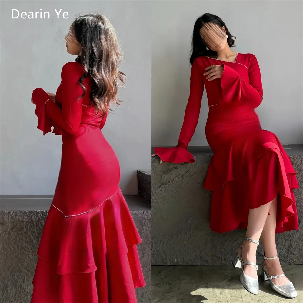 Prom Gown Formal Dearin V-neck Mermaid Tea Length Skirts Layered Bespoke Occasion Dresses Evening Dress Saudi Arabia