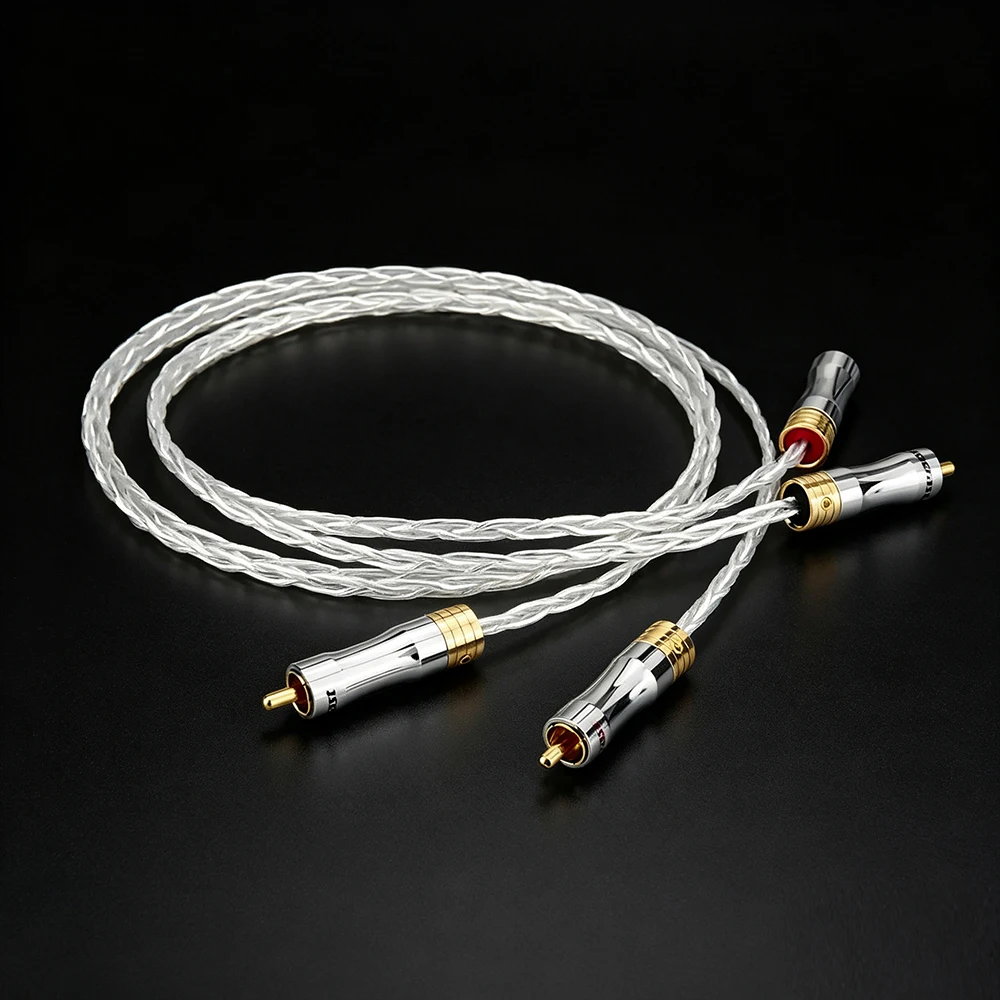 Hifi 8N OCC Copper Silver Plated RCA to RCA to Male audio Cable