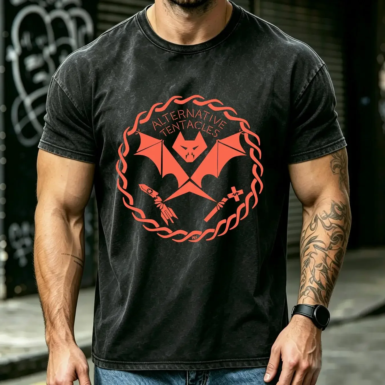 washed T Shirt AT Alternative Tentacles Thrash hardcore Punk rock band tee RED long or short sleeves vintage Washed Slightly