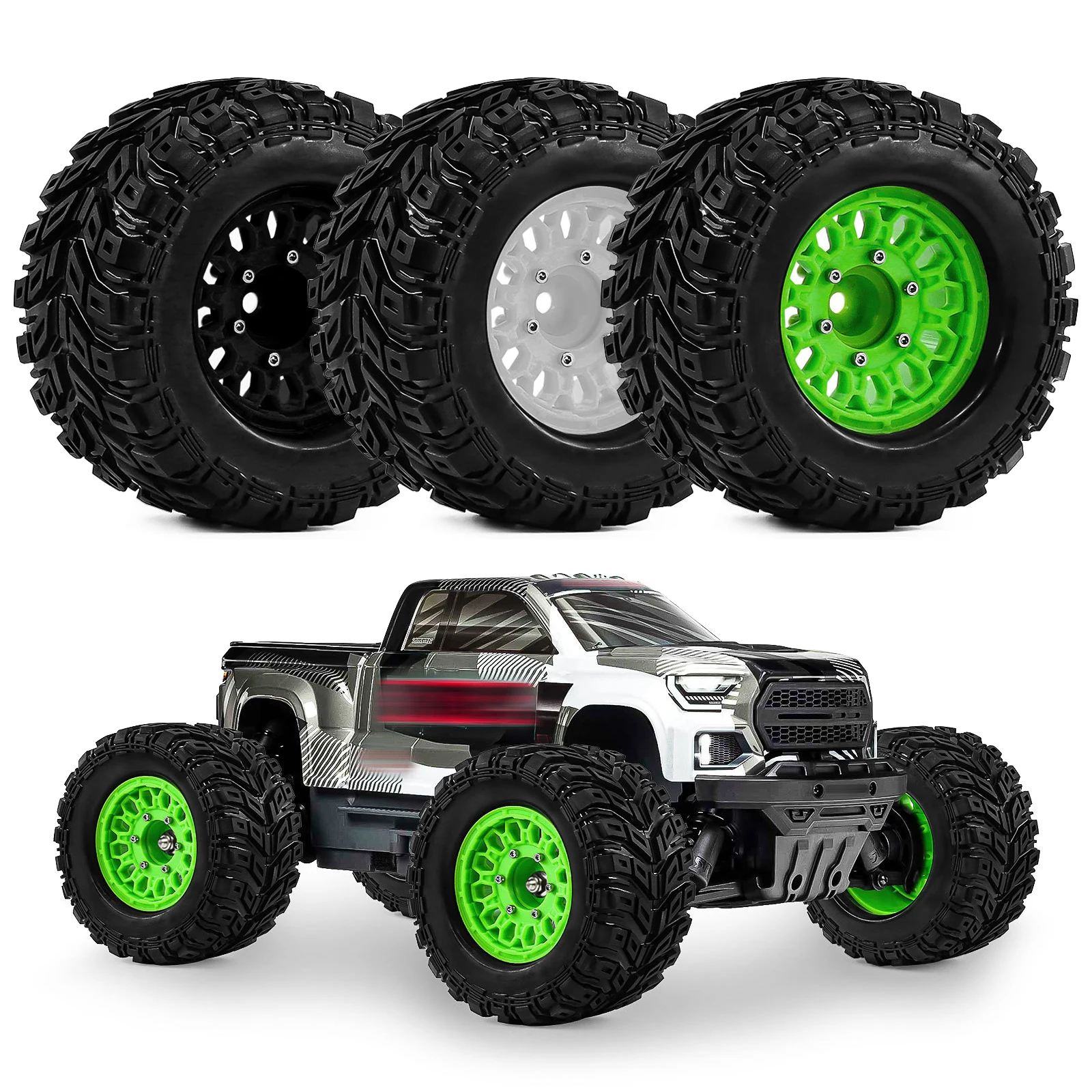 4pcs Monster Truck Wheel Rim & Tire for 1/10 ARRMA BigRock Traxxas Rustler Hoss RC Car Upgrade Accessories with 12/14/17mm Hex