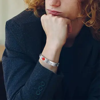 Vnox 可刻字醫療警示手環 糖尿病 癲癇 阿茲海默症 過敏 SOS 男女通用個人化飾品 6 best sales 醫療手環 - №4