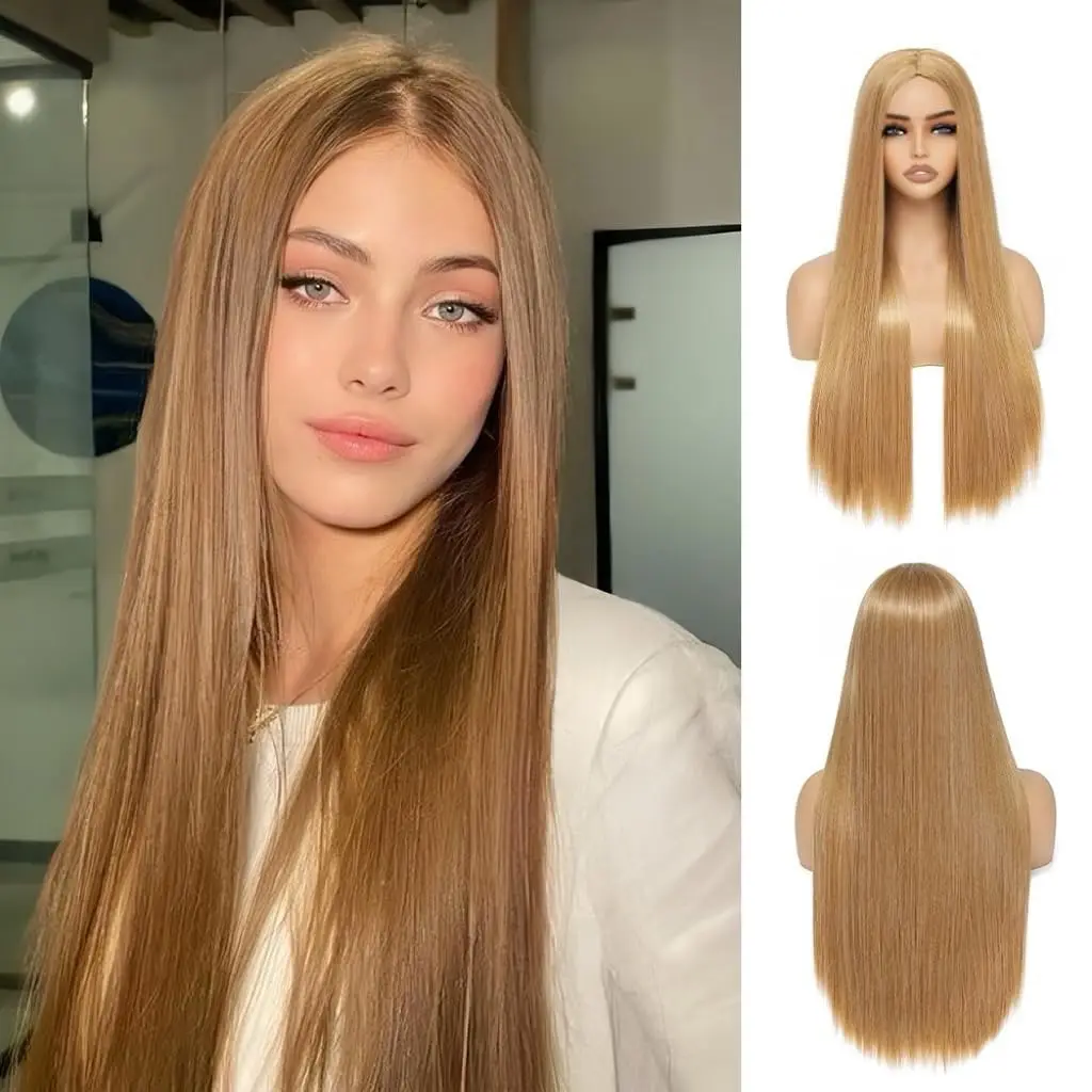 Long Straight Mixed Blonde Long Straight Golden Wig Synthetic Wig Anime Cosplay Wig For Halloween Cosplay Party
