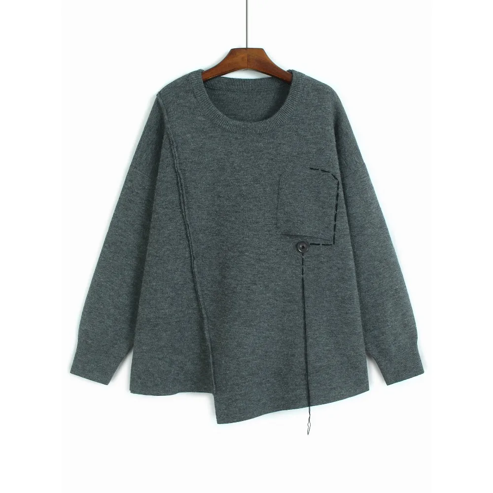 

SuperAen Black Design Asymmetrical Sweater Women's Autumn and Winter Personalized Patchwork Casual Thickened Knitted Sweaters