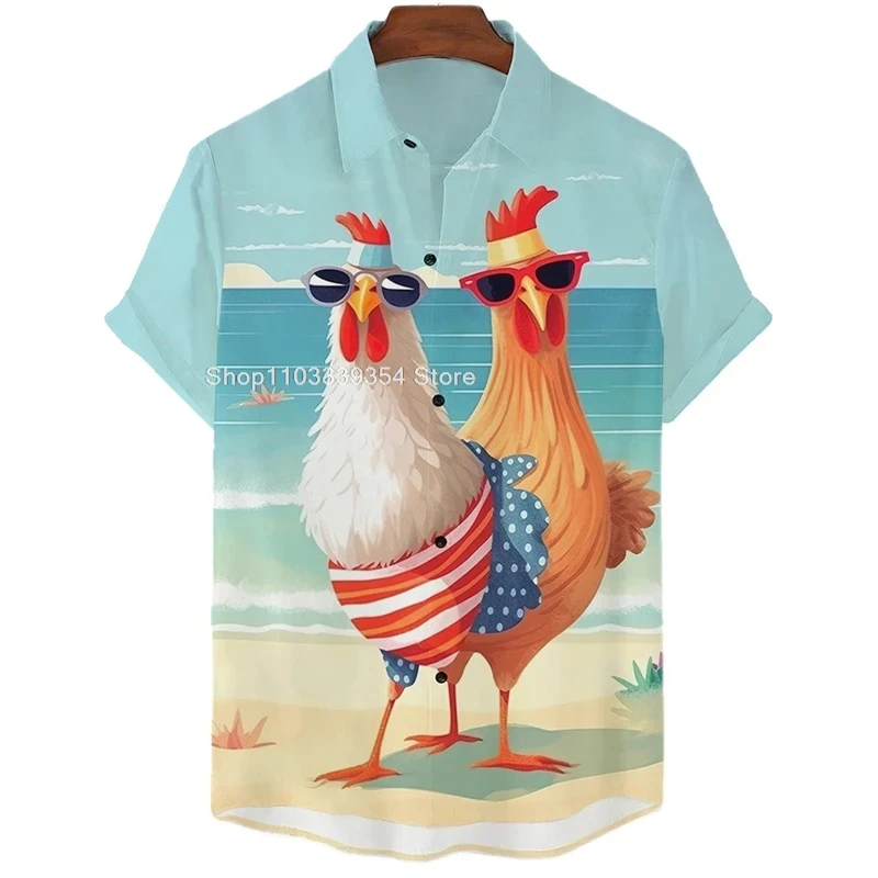 

Men's Shirt Beach Rooster 3D Print Men's Clothing Oversized Summer Casual Hawaii Beach Hawaiian Harajuku Fashion Holiday Shirt