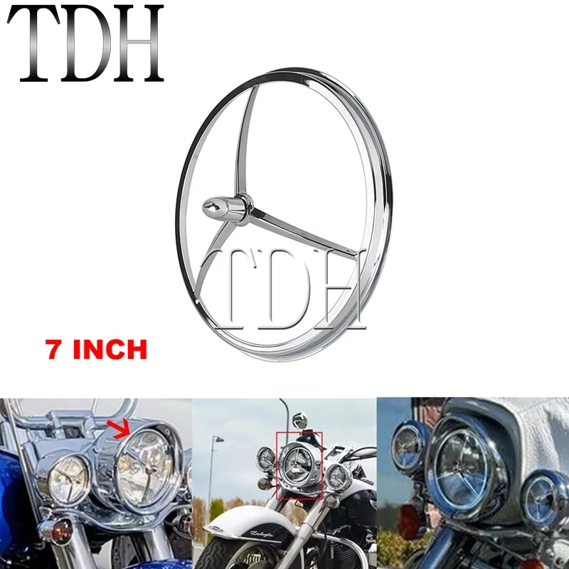 

7" Tri Bar Bullet Headlight Trim Rim Cover Accesorios Moto For Harley Touring Road King Street Glide Lucas Custom Chopper Bobber