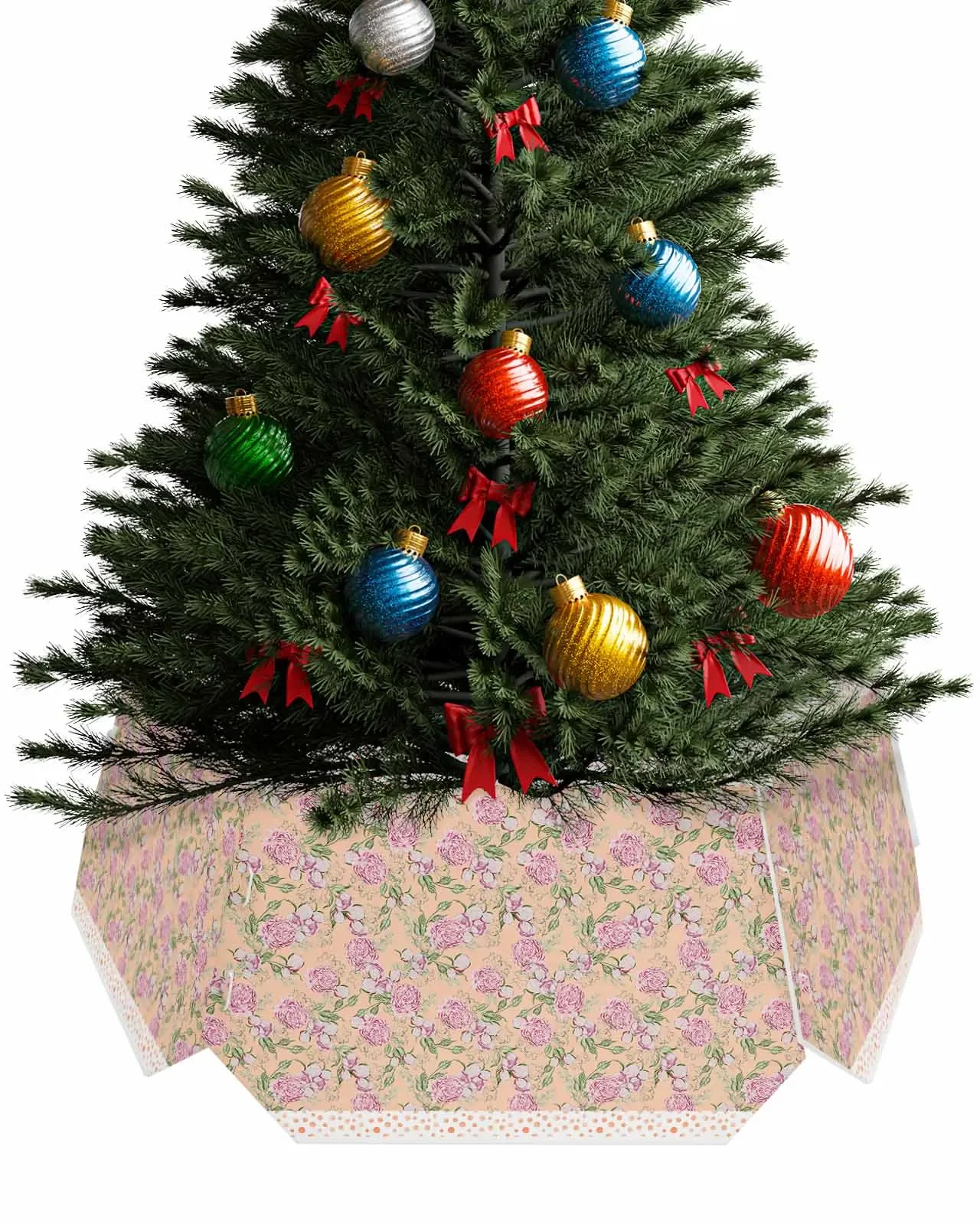 Watercolor Leaves Pink Christmas Tree Creative Printed stereoscopic Tree Bottom Decoration Festival Party Tree Skirt