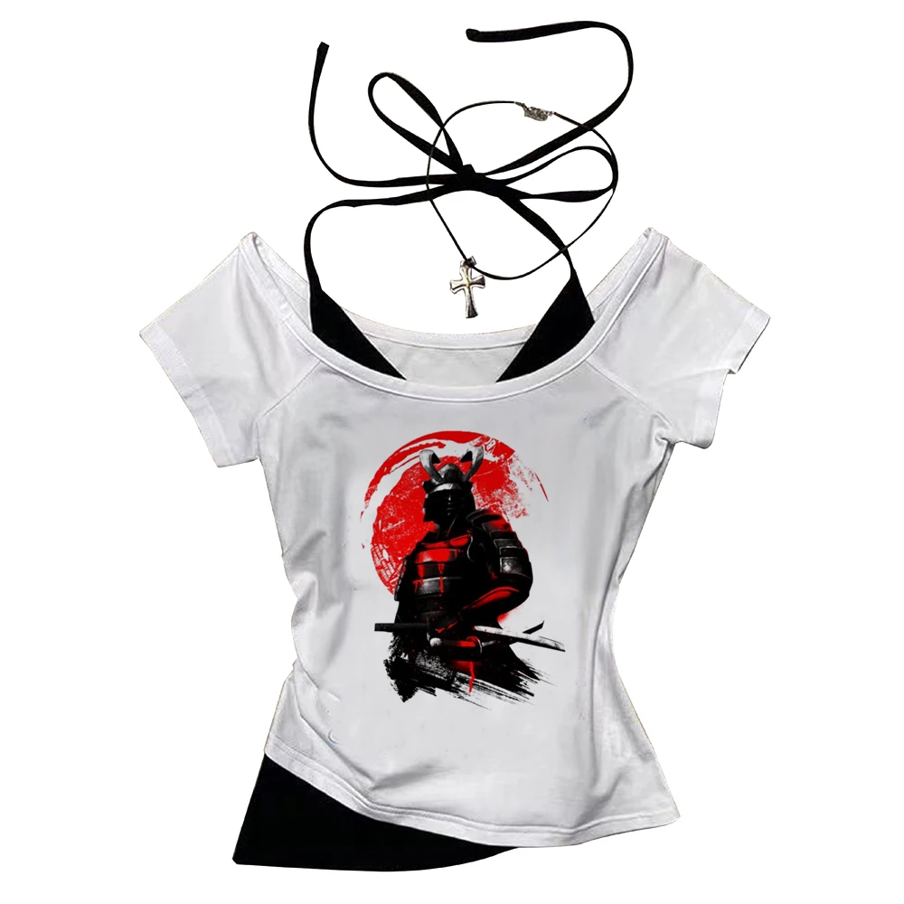Samurai cropped top female cutecore meme y2k gyaru alternative  tshirt 2000s grunge funny cute emo