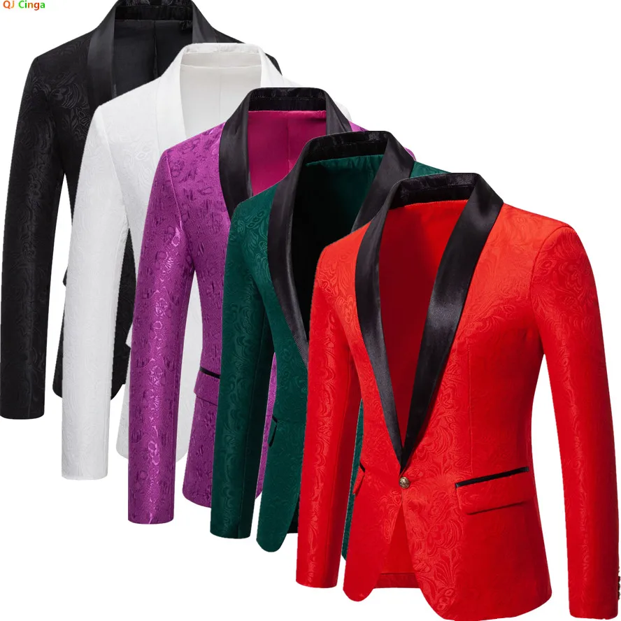2026 New Men's Red Long Sleeve Suit Jacket Black Collar Single Button Formal Coat Blue Purple Green White Optional Blazers