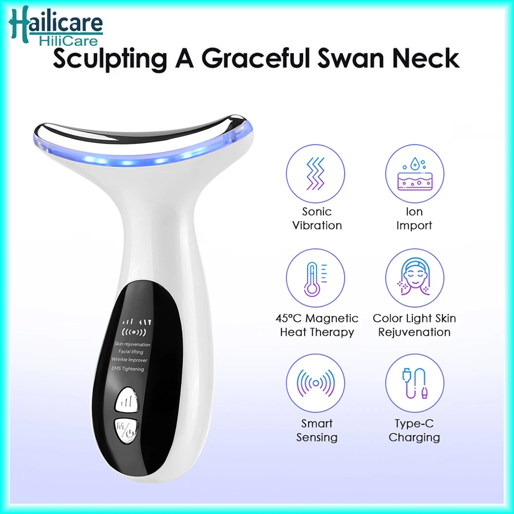 Electric Neck Beauty Device 4 Modes Vibration Massager Firming and Lifting Lighten Neck Lines and Law Lines Face Neck Skin Care