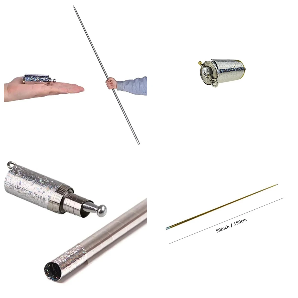 59Inch / 1.5m Metal Magic Appearing Cane Cudgel Stage Magic Tricks for Professional Magicians Props Accessories