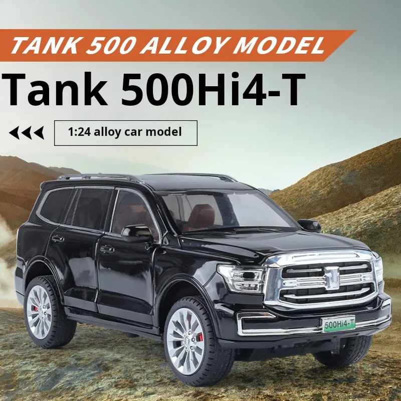 Hot TANK 500 Hi4-T 1/24 Scale Off Road Alloy Die-cast Car Model Sound Light Pull Back Vehicle Display Children Toy Birthday Gift
