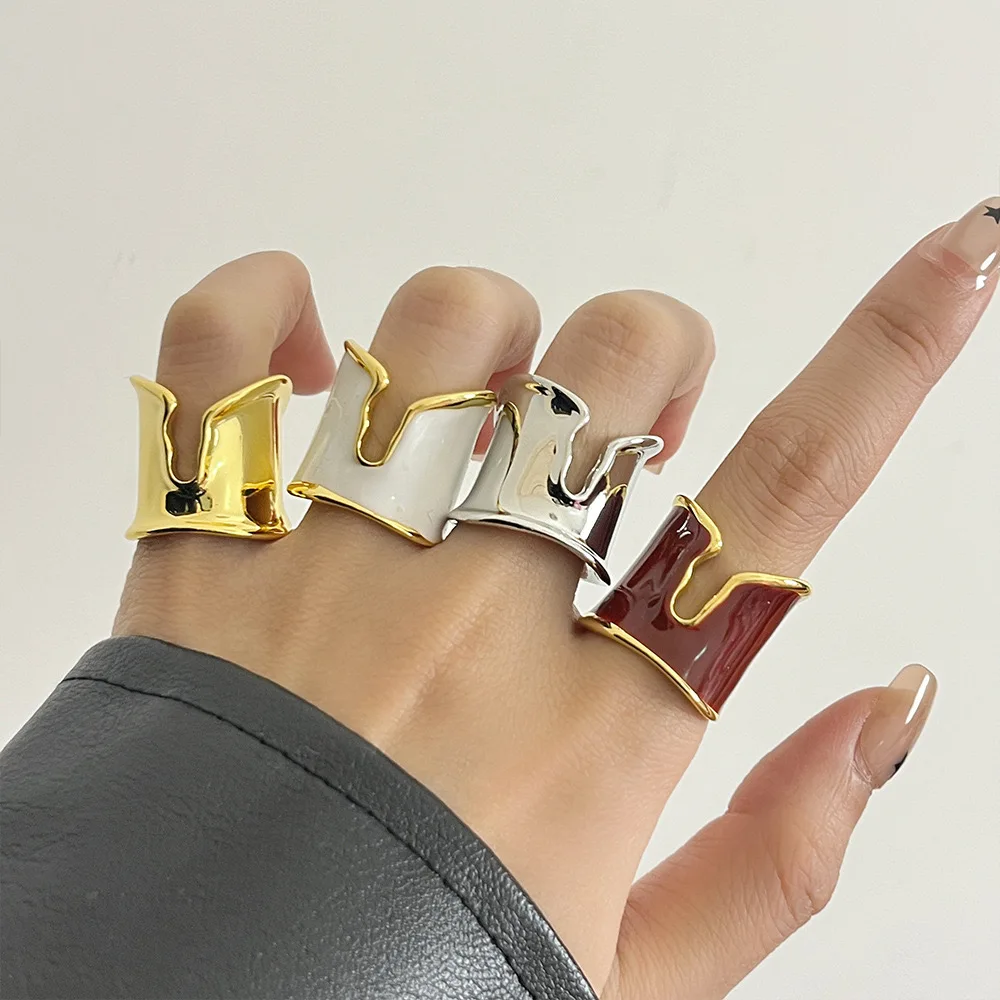 Anello aperto in metallo lucido irregolare vintage francese stile INS Accessori per gioielli da donna con personalità semplice