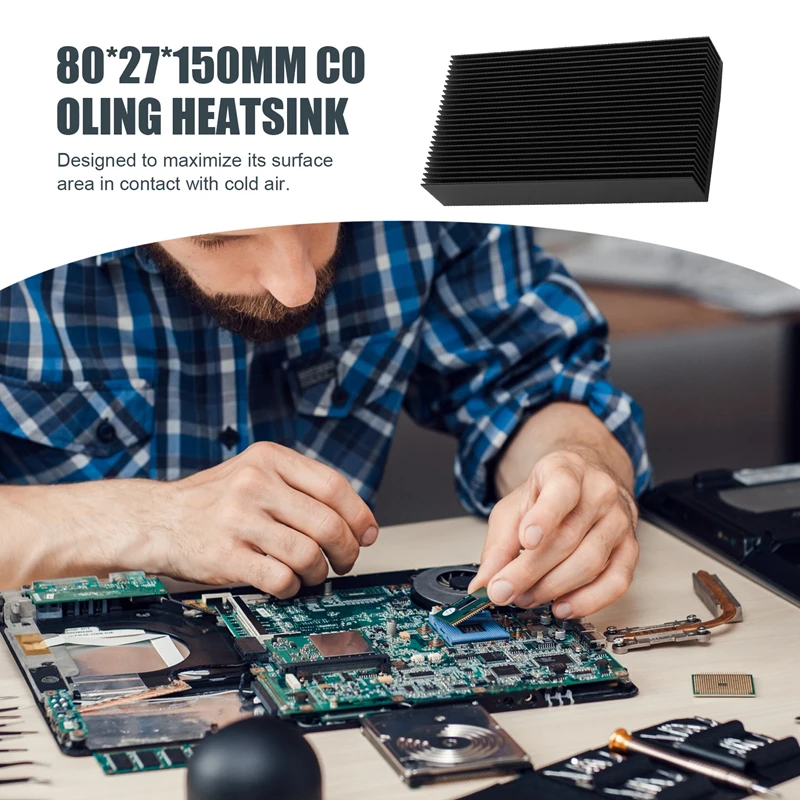 Dissipador de calor de refrigeração de aleta radiante de alumínio prateado durável 80x27x150mm para chip de radiador elétrico de transistor de potência led