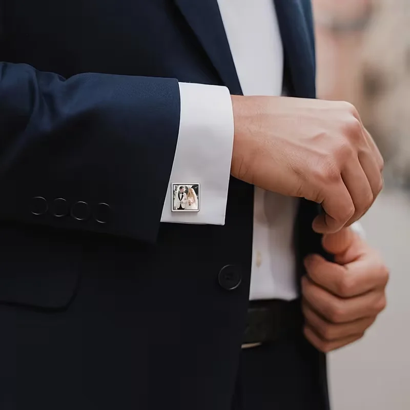 Custom Photo Cufflinks Personalized Picture Square Cuff Links Wedding Groom Gift for Men Husband Clothing Decor Anniversary Gift