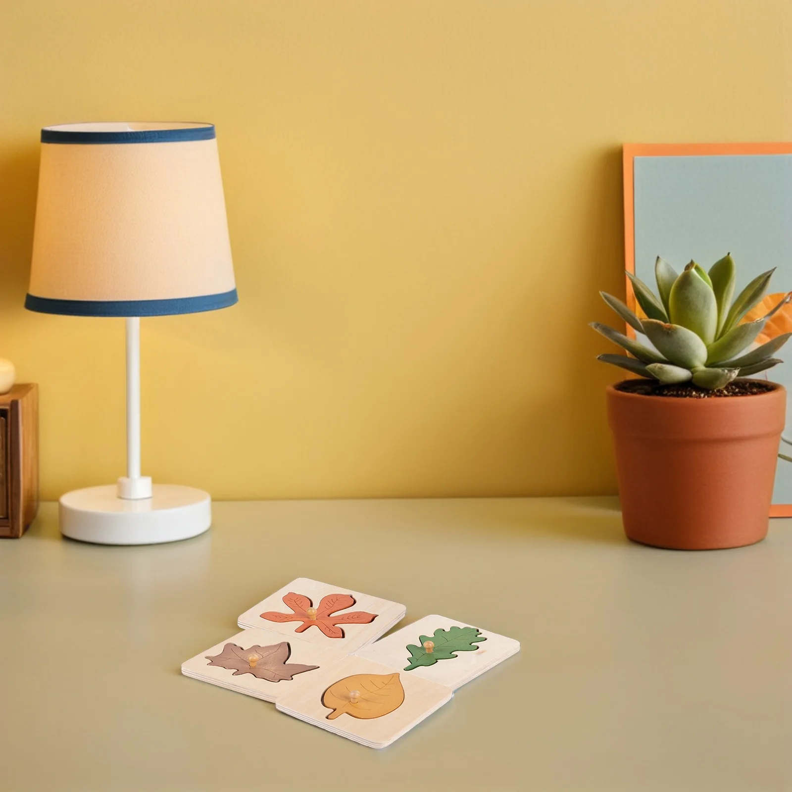 Puzzle feuilles en bois pour enfants, 4 pièces, jeu éducatif de reconnaissance des couleurs, apprentissage des tout-petits