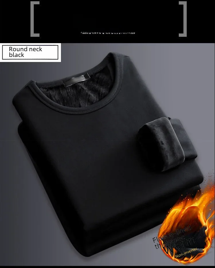 Herren Winter Thermo-Unterwäsche Oberteile Fleece-gefüttertes Verdicktes Warmes Sweatshirt Einfarbig O-Ausschnitt V-Ausschnitt Unterhemd Große Größe 5XL – Detail 6