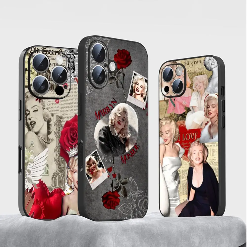 Super sex Marilyn Monroe star Phone Case For iPhone 16 15 14 13 12 11 X XR XS 8 Plus Mini Pro Max Soft black Shockproof Cover