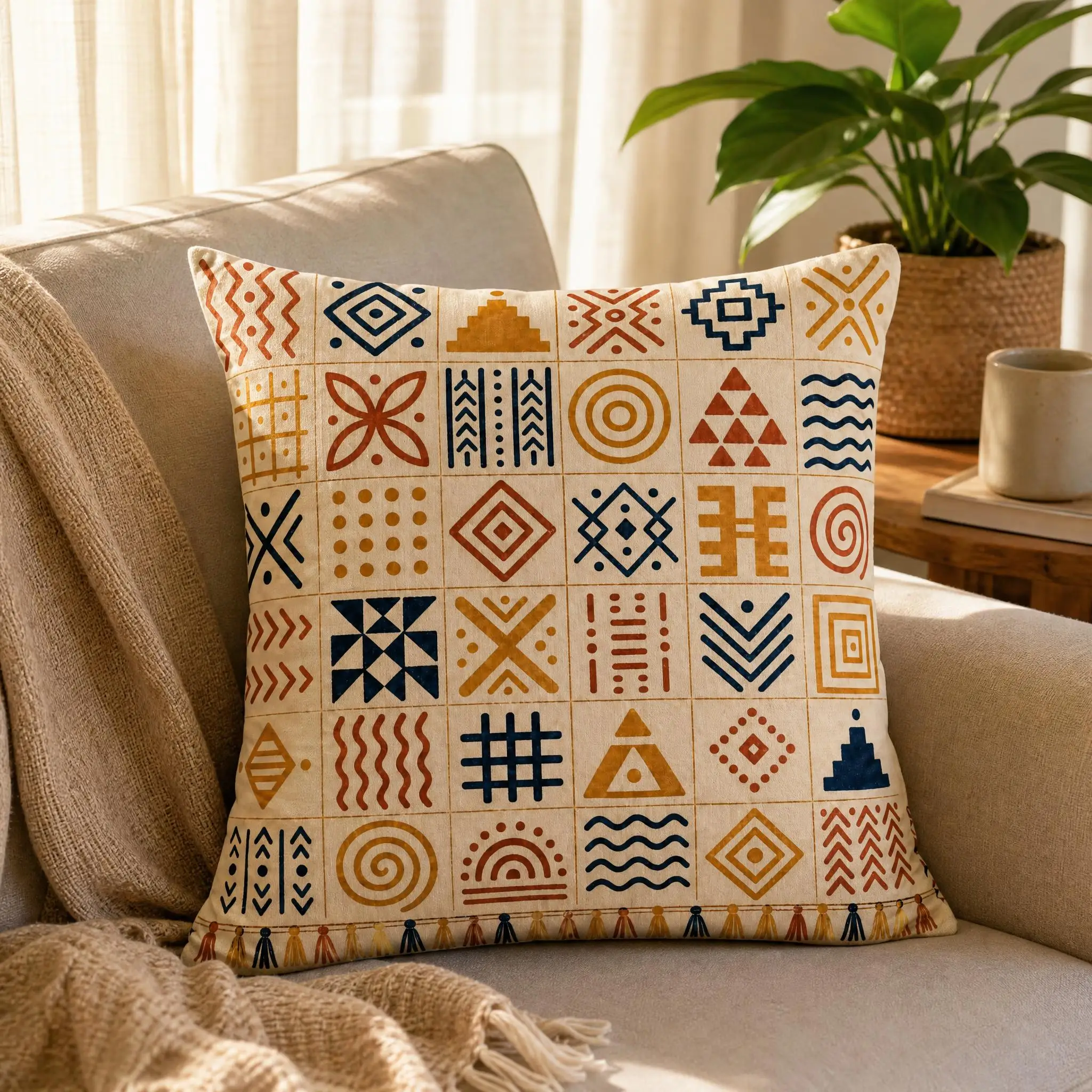 Tribal Geometric Grid Pattern Pillow Cover, Suitable For Sofa Bedroom Decoration, Unique Holiday Gift - view 5