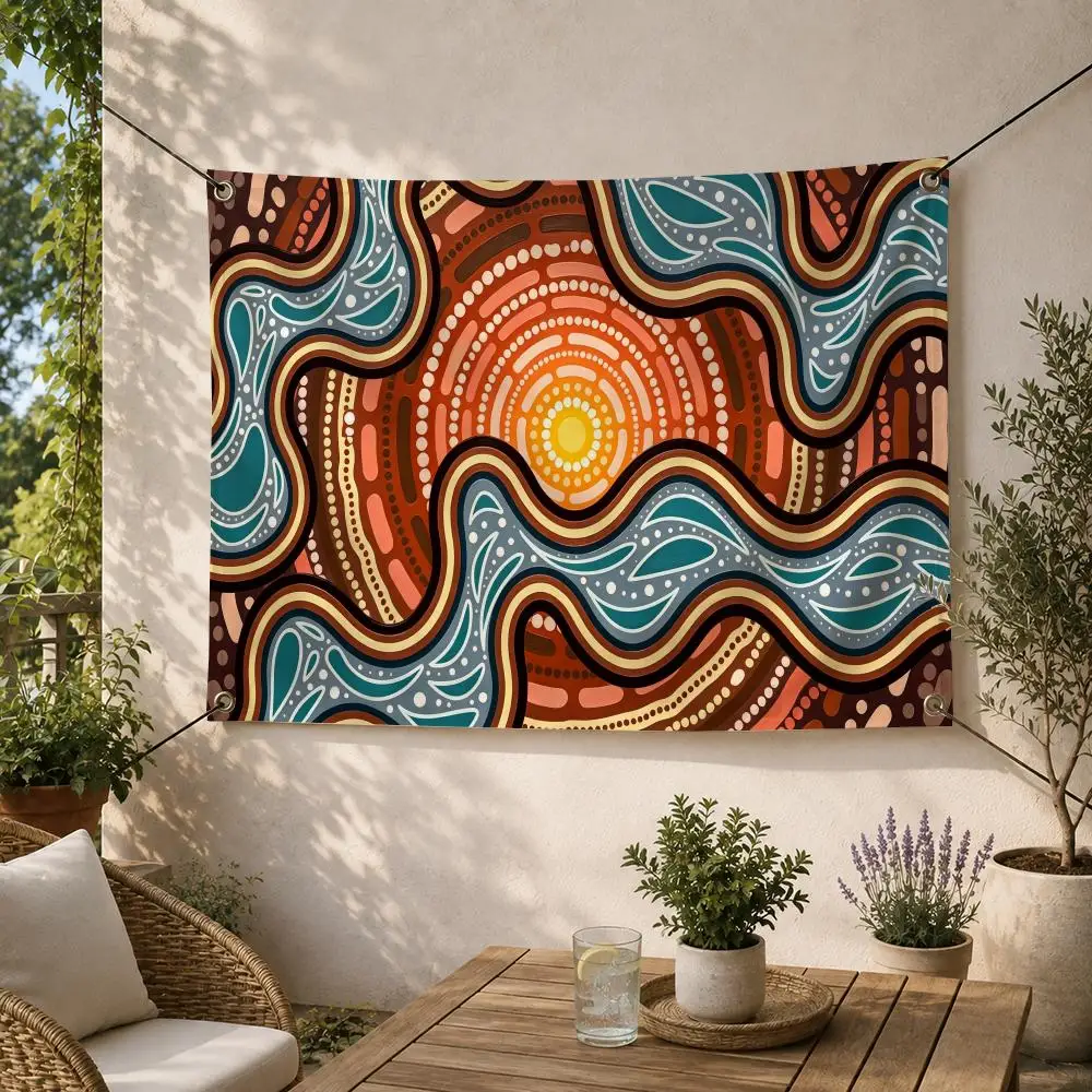 Australian Aboriginal Art Indigenous Flags Decorative Flag Banner for Outdoor Garden Yard Camping Party Home Wall Hanging Decor