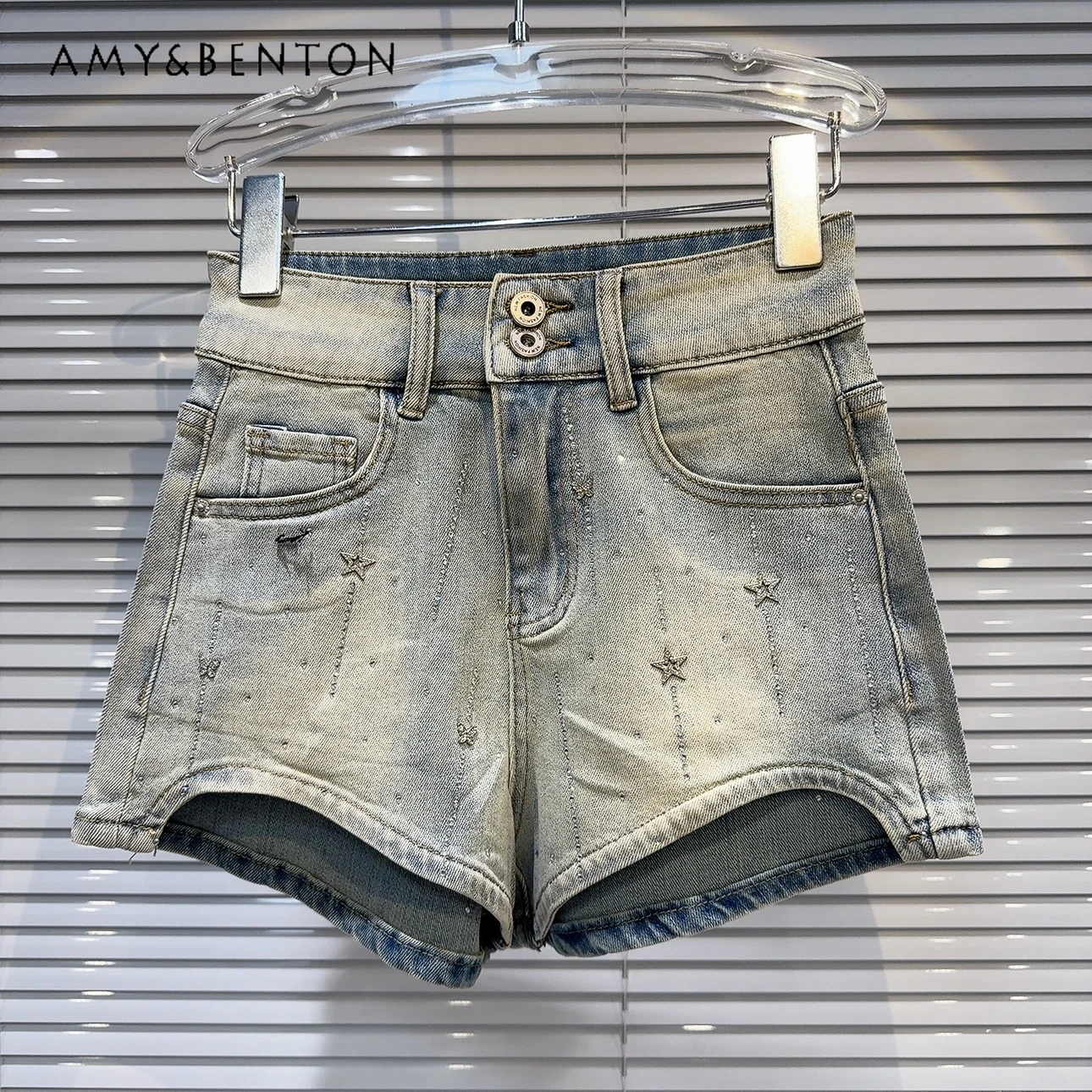 2024 Summer New Street Hot Girl Meteor Rhinestone Denim Shorts Women Y2K High Waist Slim Shorts Fashionable Elegant Sexy Jeans