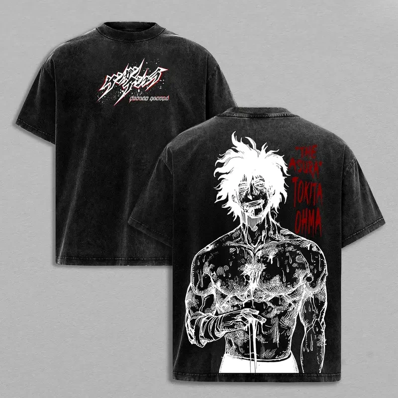 THE ASURA Printed Tee Anime Kengan Ashura Clothing Men Women Washed T-shirts Short Sleeve Tshirt Harajuku Male Cotton T Shirt