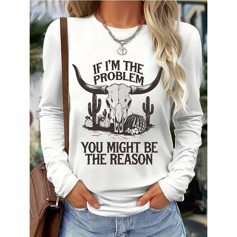 Women's Funny Round Neck Long Sleeve T Shirt Slogan 