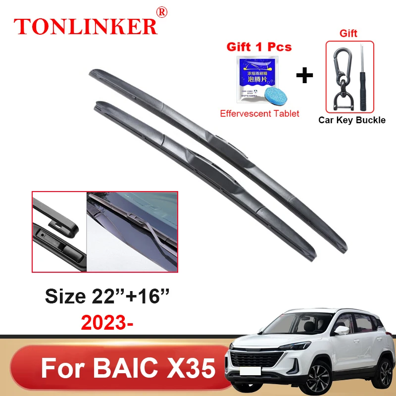 

TONLINKER Car Wiper Blades For BAIC X35 SUV 2023 1.5MT 1.5CVT Car Accessories Front Windscreen Blade Wiper Auto Goods 22"+16"