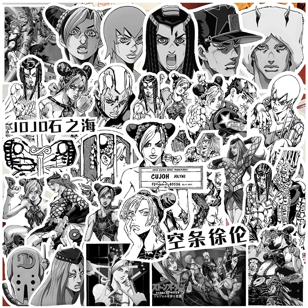10/30/68pcs Anime JoJo’s Bizarre Adventure Stone Ocean Stickers Cool Cartoon Decals DIY Guitar Luggage Black White Manga Sticker