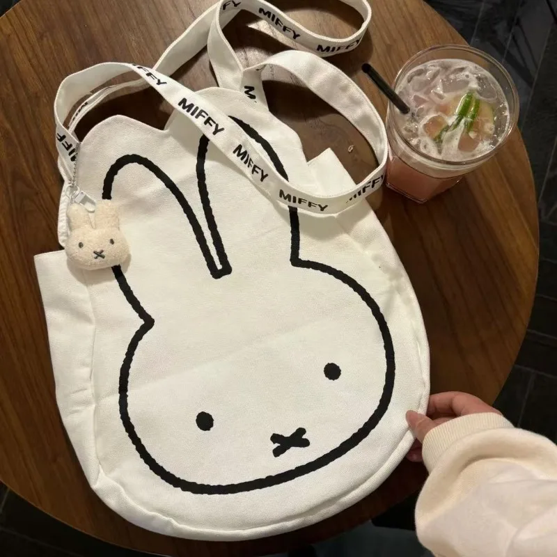 Kawaii Miffy – sac fourre-tout en toile à tête de lapin, sac à bandoulière de grande capacité pour les déplacements et l'usage quotidien, élégant avec des sangles durables