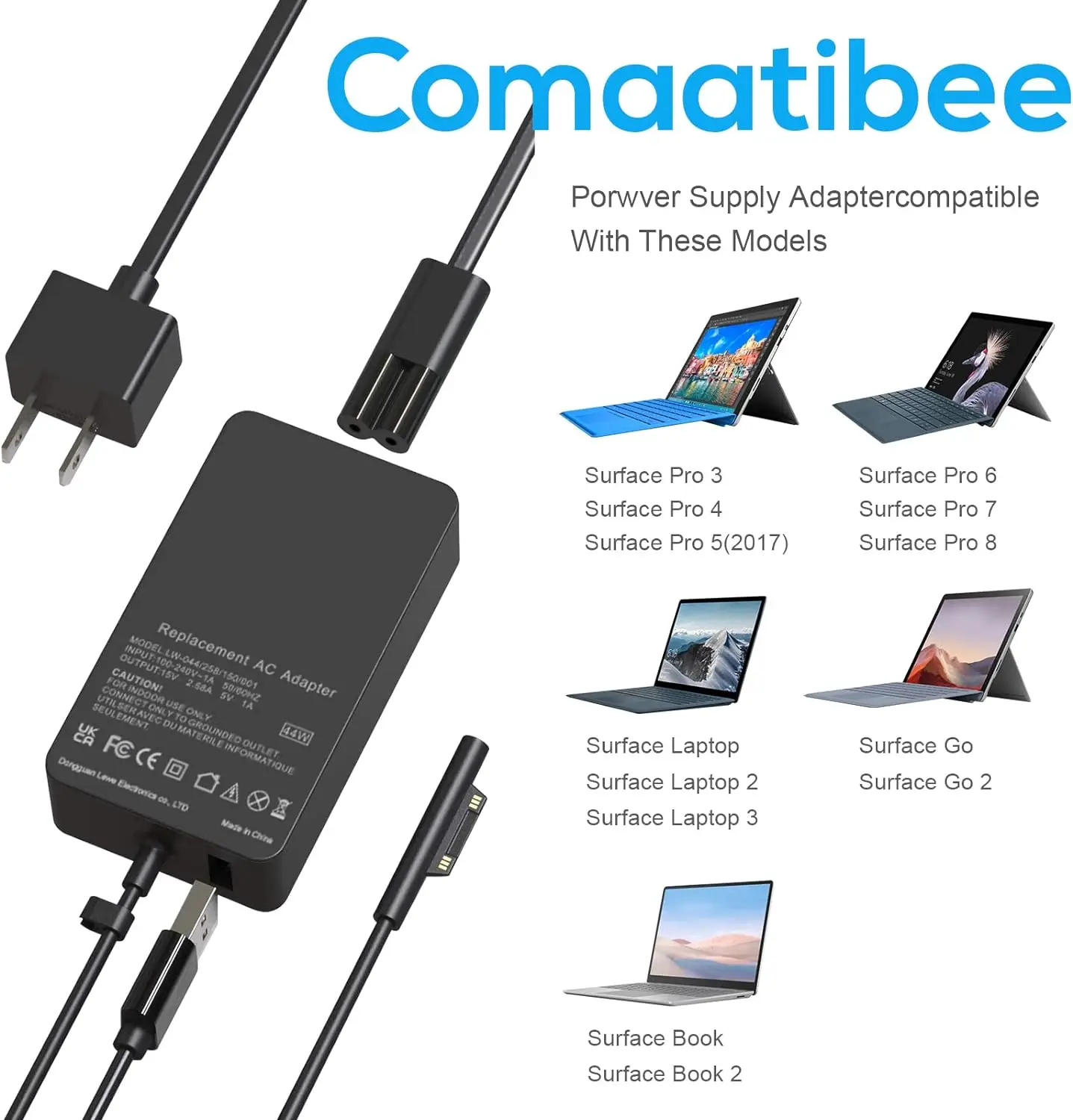 Магнитный адаптер питания для Microsoft Book Surface Pro 7 Pro 6 Pro 5 Pro 4/3, 44 Вт