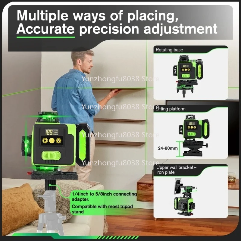 

16 Lines 4D Laser Level APP Remote Control Rechargeable Self-leveling 360 Green Line Leveling 6000mAh Big Li-ion Battery