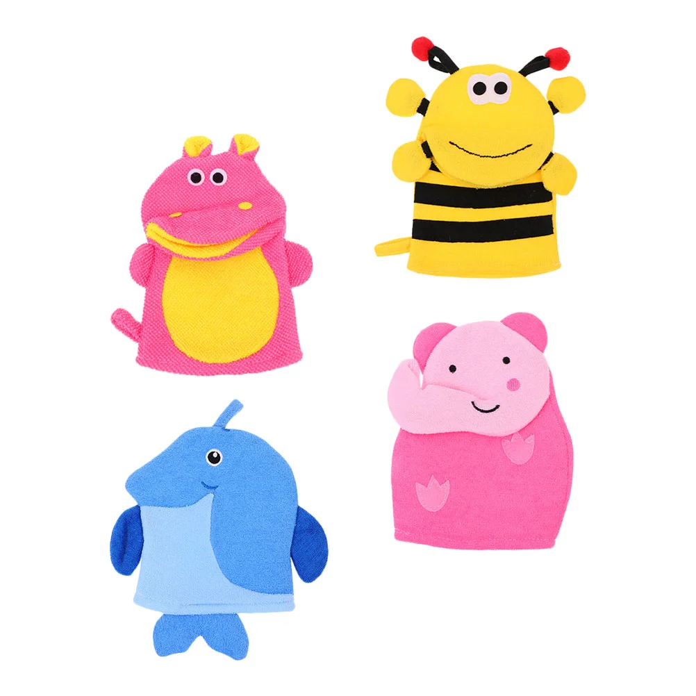 

4 Pcs Animal Bath Towel Toy Baby Gloves Shower Sponge Exfoliating Kids Cartoon Body Scrubber Children Scrubbing