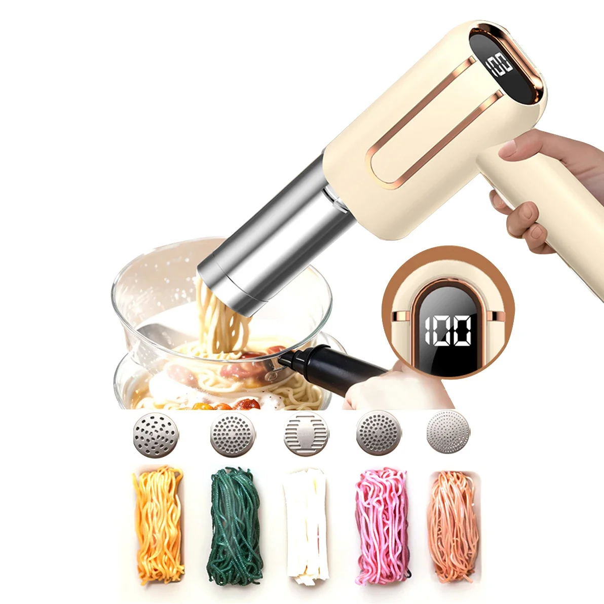 5 Molds Wireless Ramen Pasta Making Machines Electric Portable Noodle Maker Handheld USB Automatic  For Home Kitchen