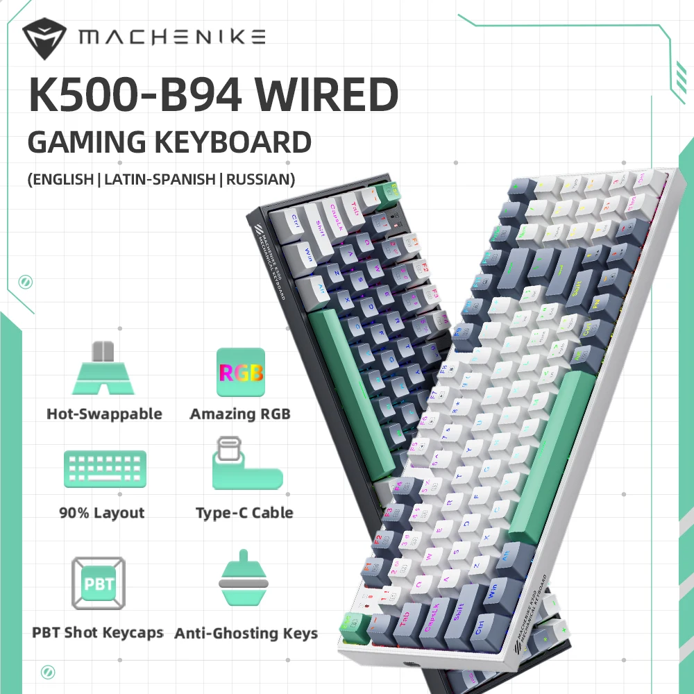 Machenike K500 Mechanical Keyboard Wired Gaming Keyboard Hot Swappable 94 Keys with RGB BackLight for Mac Windows Desktop