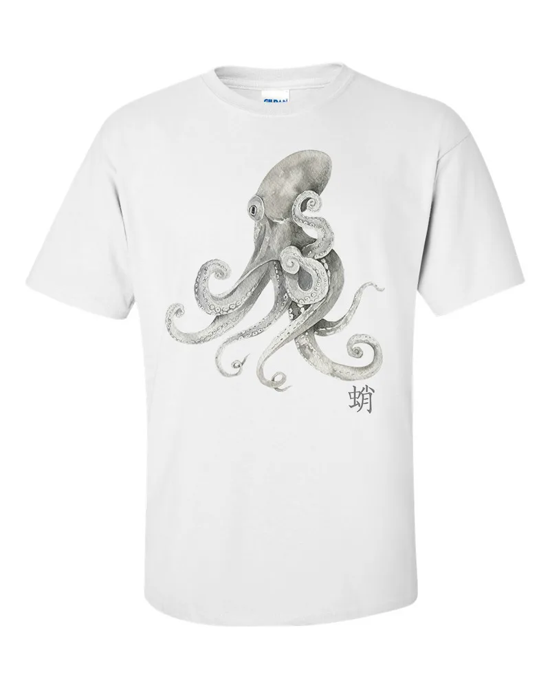 Octopus Japanese Calligraphy Kanji Gyotaku Ukiyo-e T Shirt Anime Graphic T-shirts For Men Clothing Women Tees High Quality