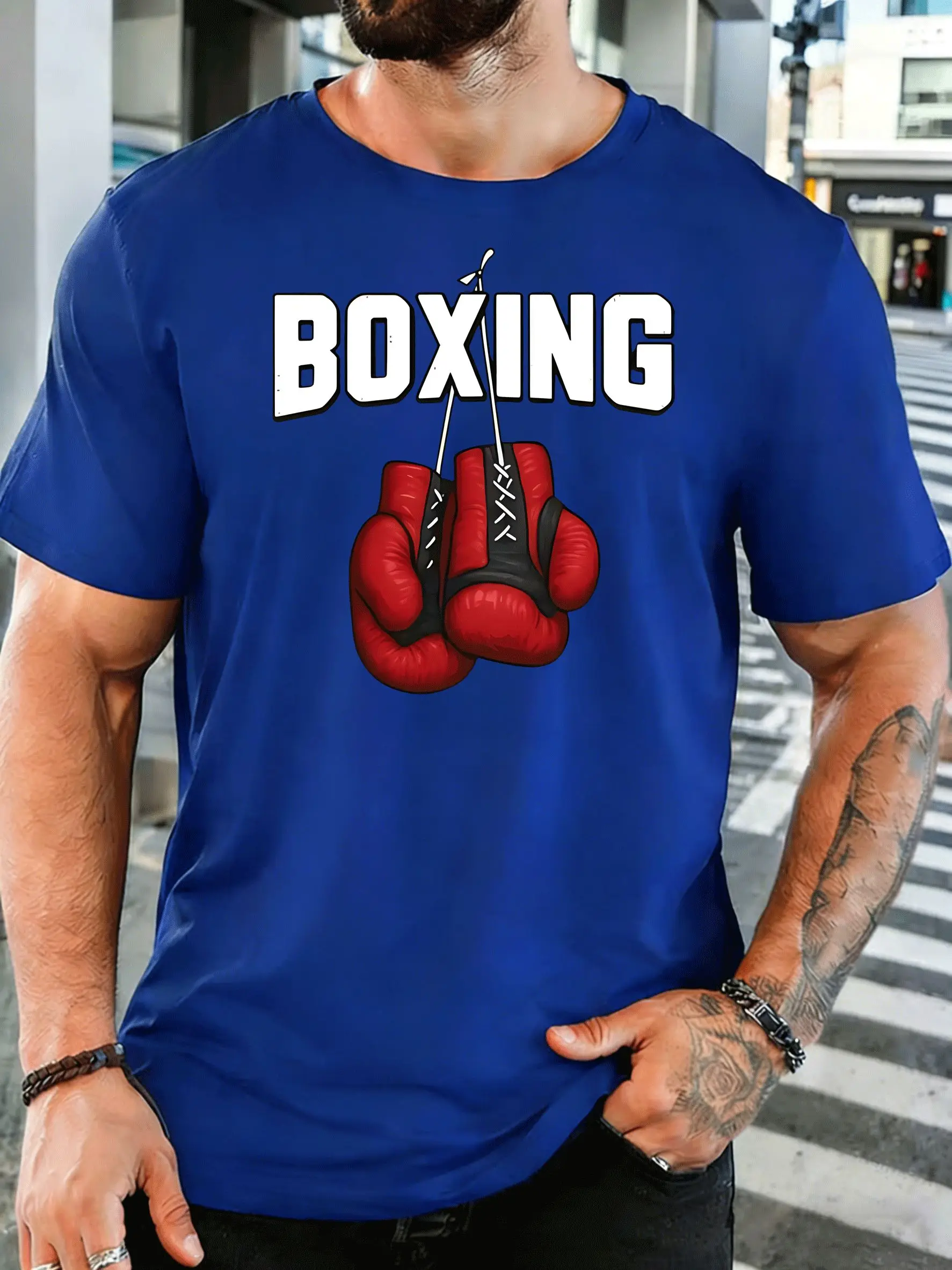 Boxing Red Boxing Gloves Mens Front Print T Shirt Vintage Sports Graphic Tee Casual Short Sleeve Top Boxing Enthusiast Gift