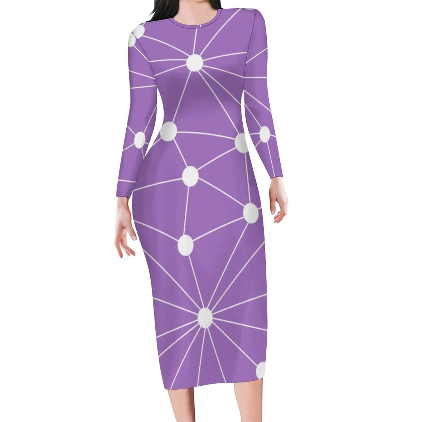 Abstract Geometry Dress Long Sleeve Polka Dots Print Elegant Dresses Spring Womens Streetwear Bodycon Dress Large Size 5XL 6XL